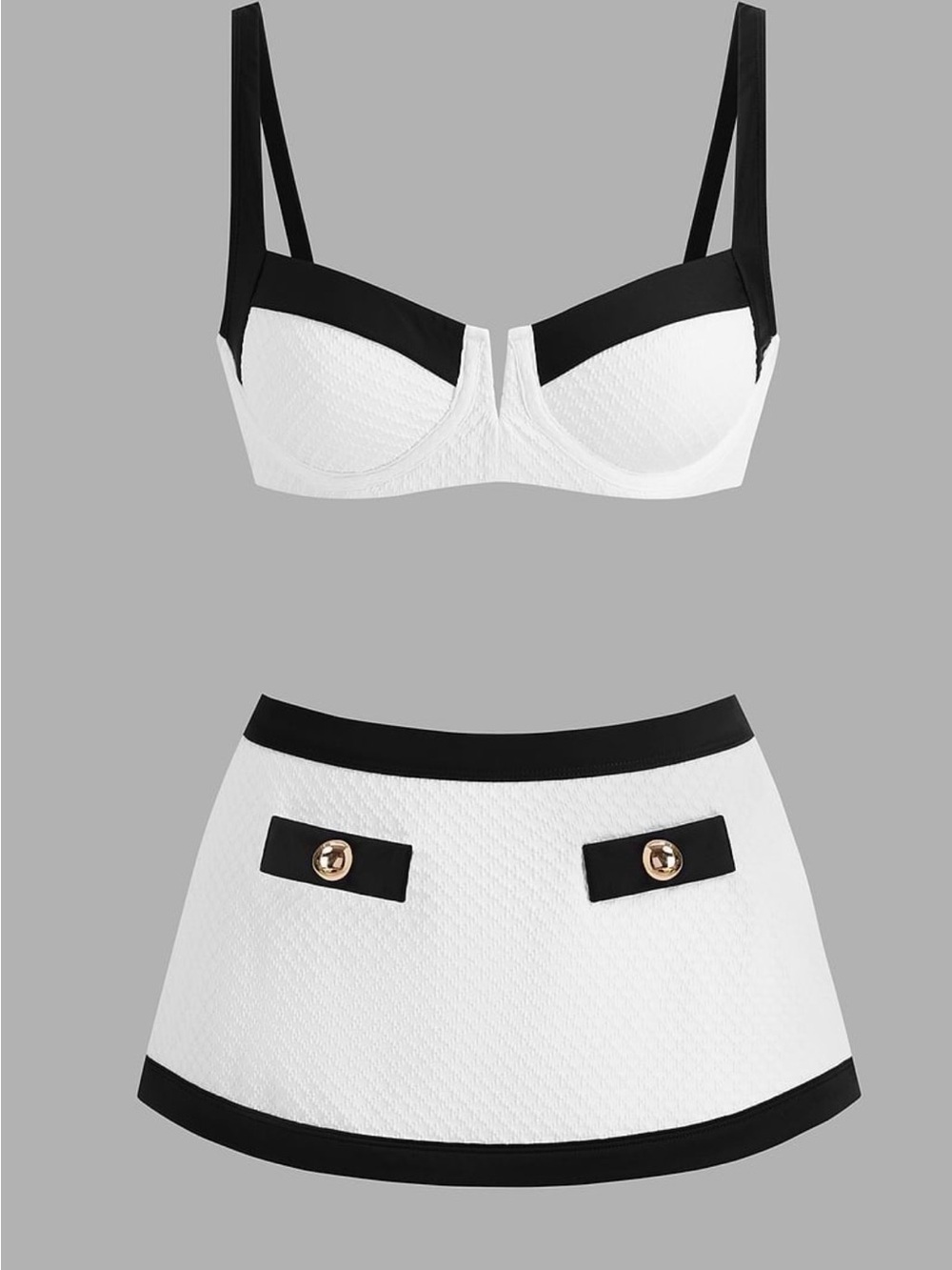 Cupshe White and Black Textured Two-Piece Bikini with Mini Skirt - Picture 4 of 4